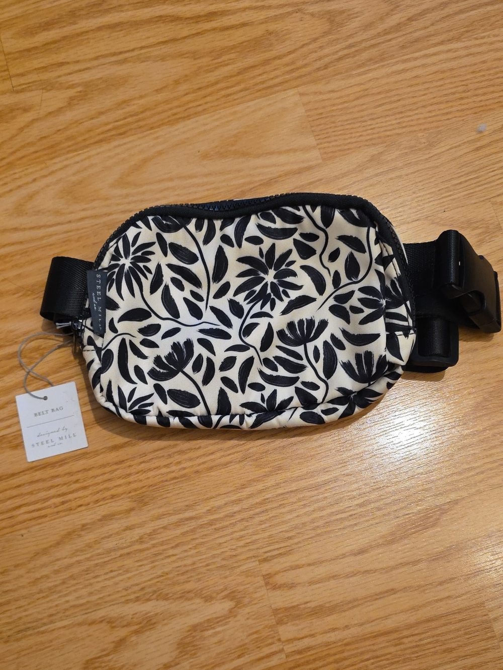Black and White Floral Crossbody Belt Bag